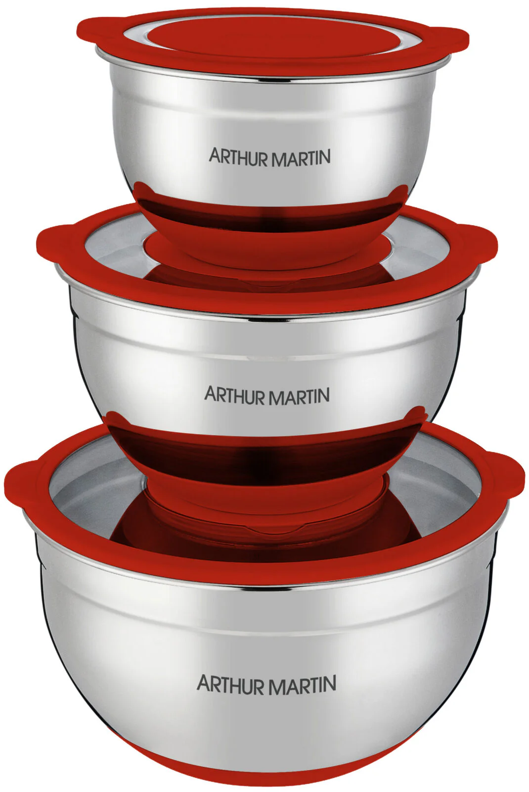 Set 3 Bols Mélangeurs 16/20/24cm - Acier Inoxydable - Rouge - Image 2