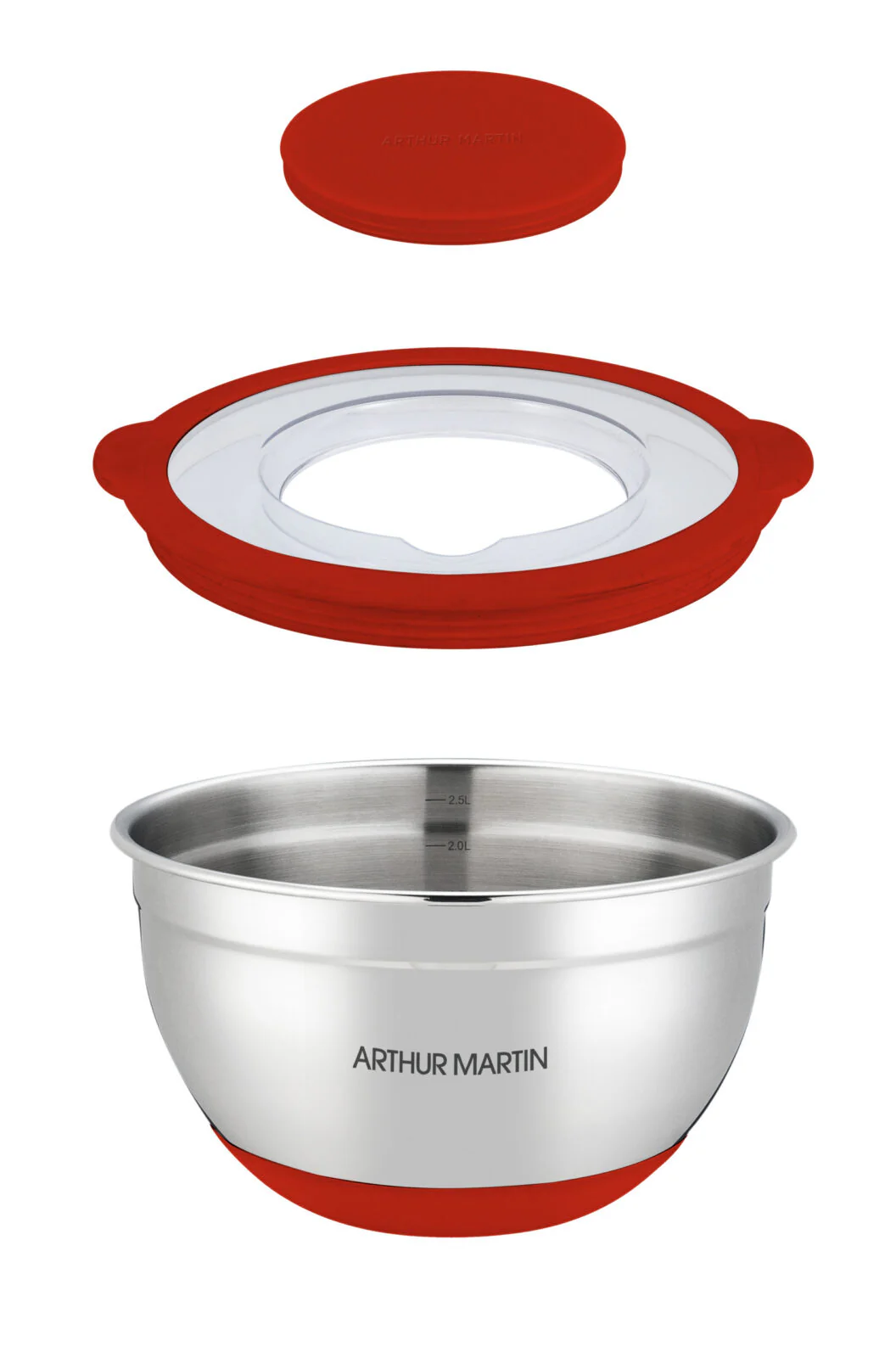 Set 3 Bols Mélangeurs 16/20/24cm - Acier Inoxydable - Rouge - Image 4