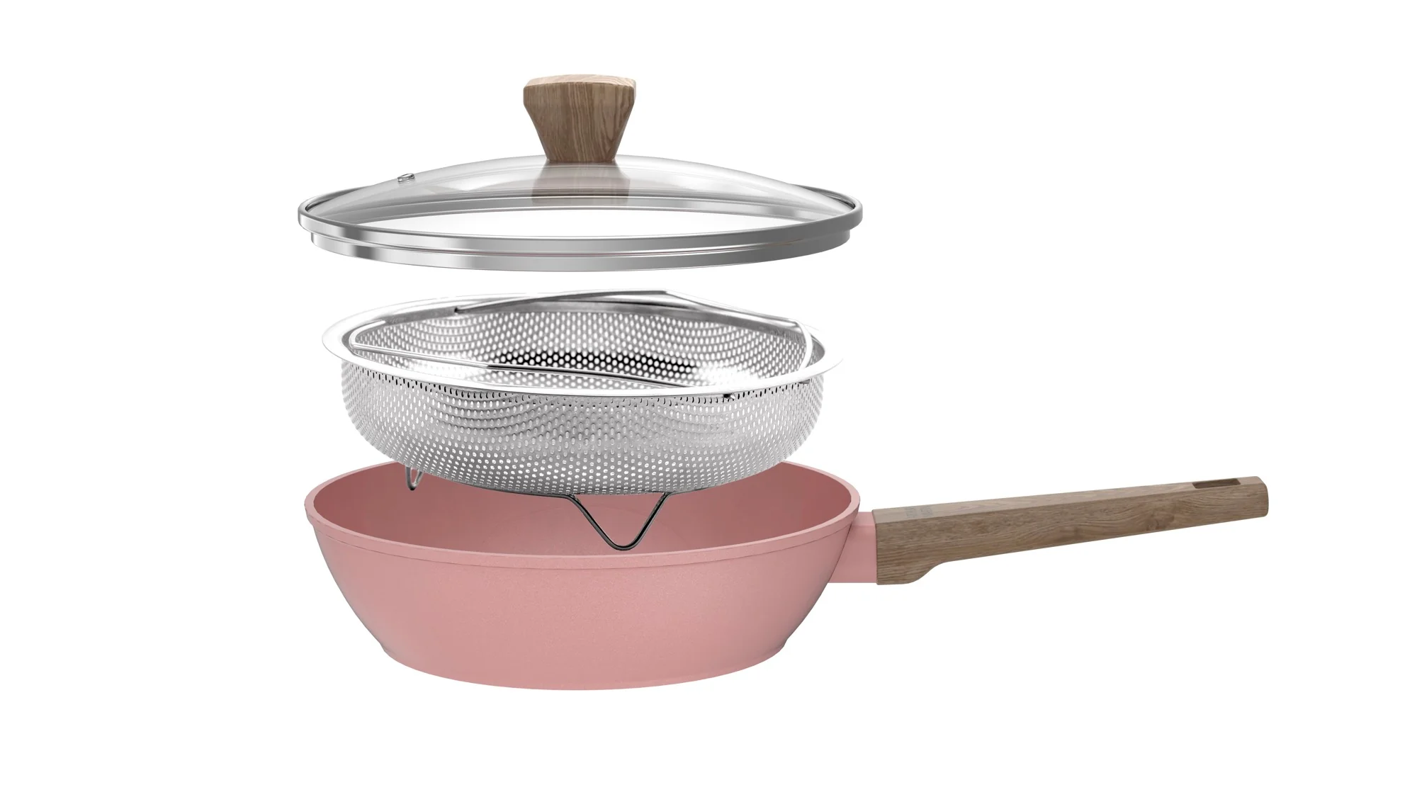 Sauteuse 28cm Avec Couvercle + Panier - Aluminium Forgé - Revêtement Céramique - Rose - Image 2