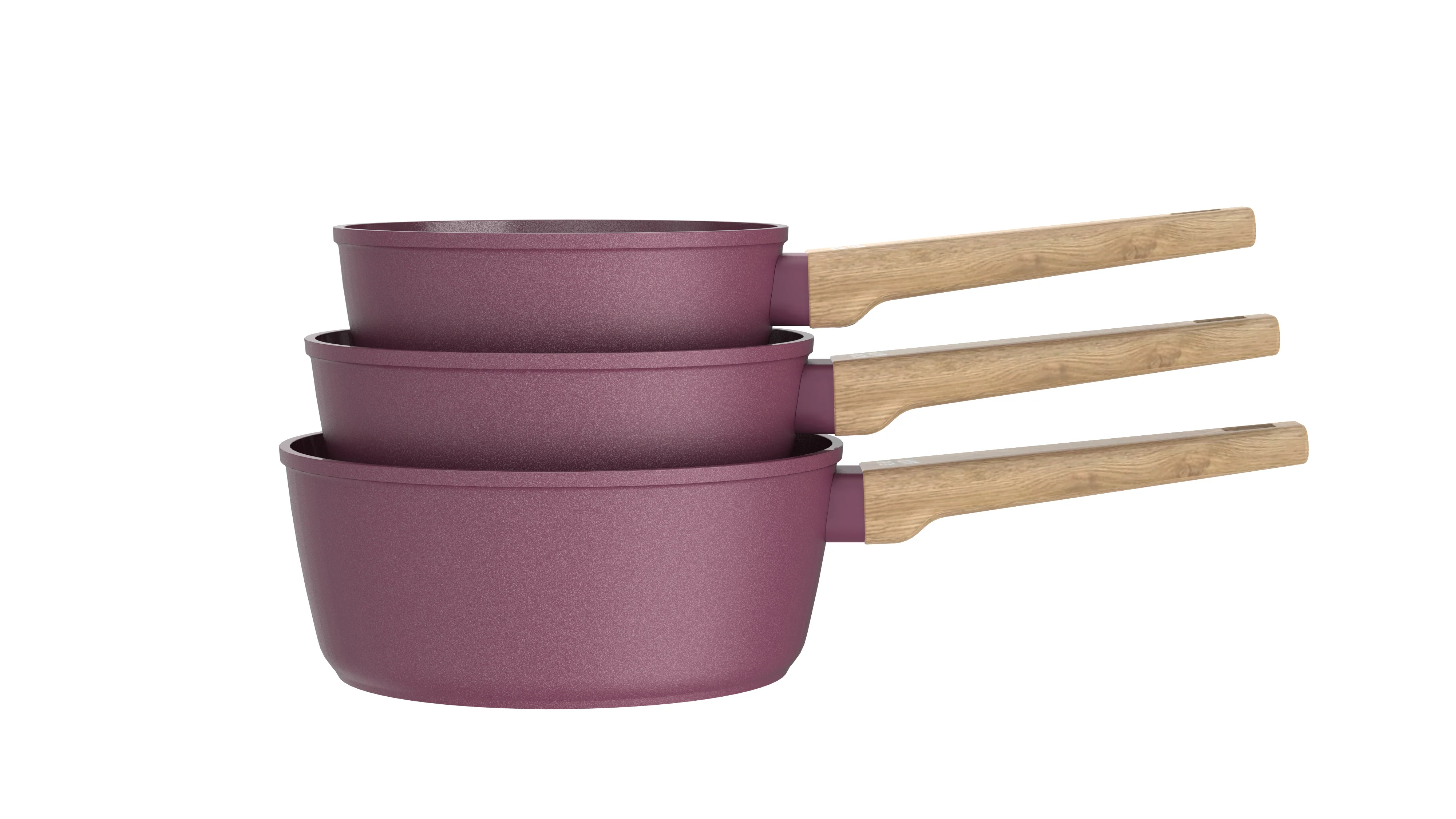 Set 3 Casseroles 16/18/20cm - Aluminium Forgé - Revêtement Céramique - Prune - Image 2