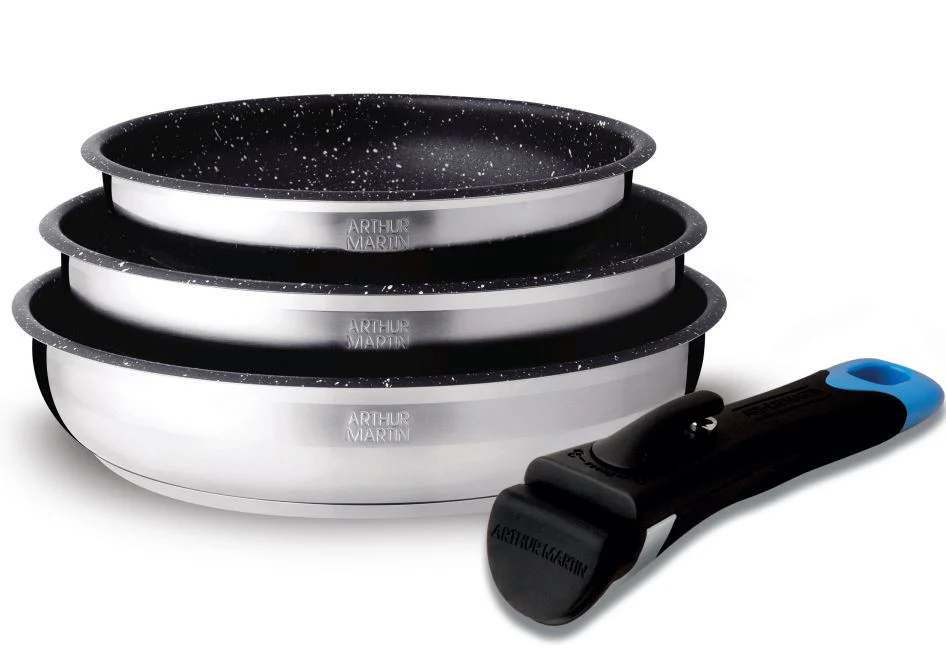 Set 3 Poêles 20/24/26cm - Acier Inoxydable - Anti Adhésif - Inox - Image 3