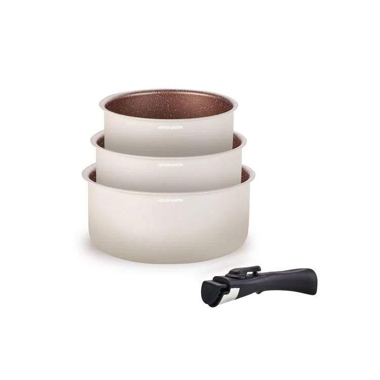 Set 3 Casseroles 16/18/20cm - Aluminium - Anti-Adhésif - Crème - Image 2