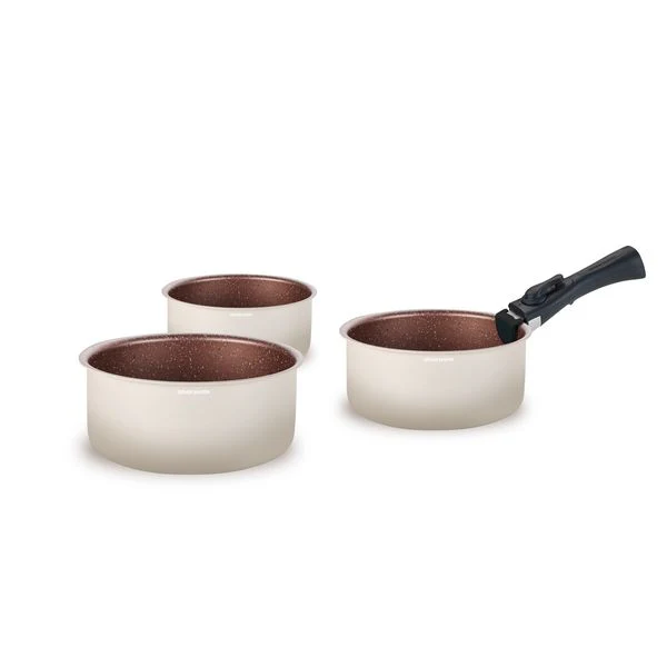Set 3 Casseroles 16/18/20cm - Aluminium - Anti-Adhésif - Crème - Image 3