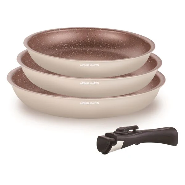 Set 3 Poêles 20/24/28cm - Aluminium - Anti-Adhésif - Crème - Image 2
