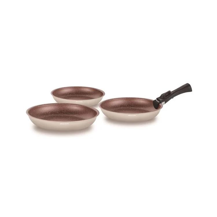 Set 3 Poêles 20/24/28cm - Aluminium - Anti-Adhésif - Crème - Image 3