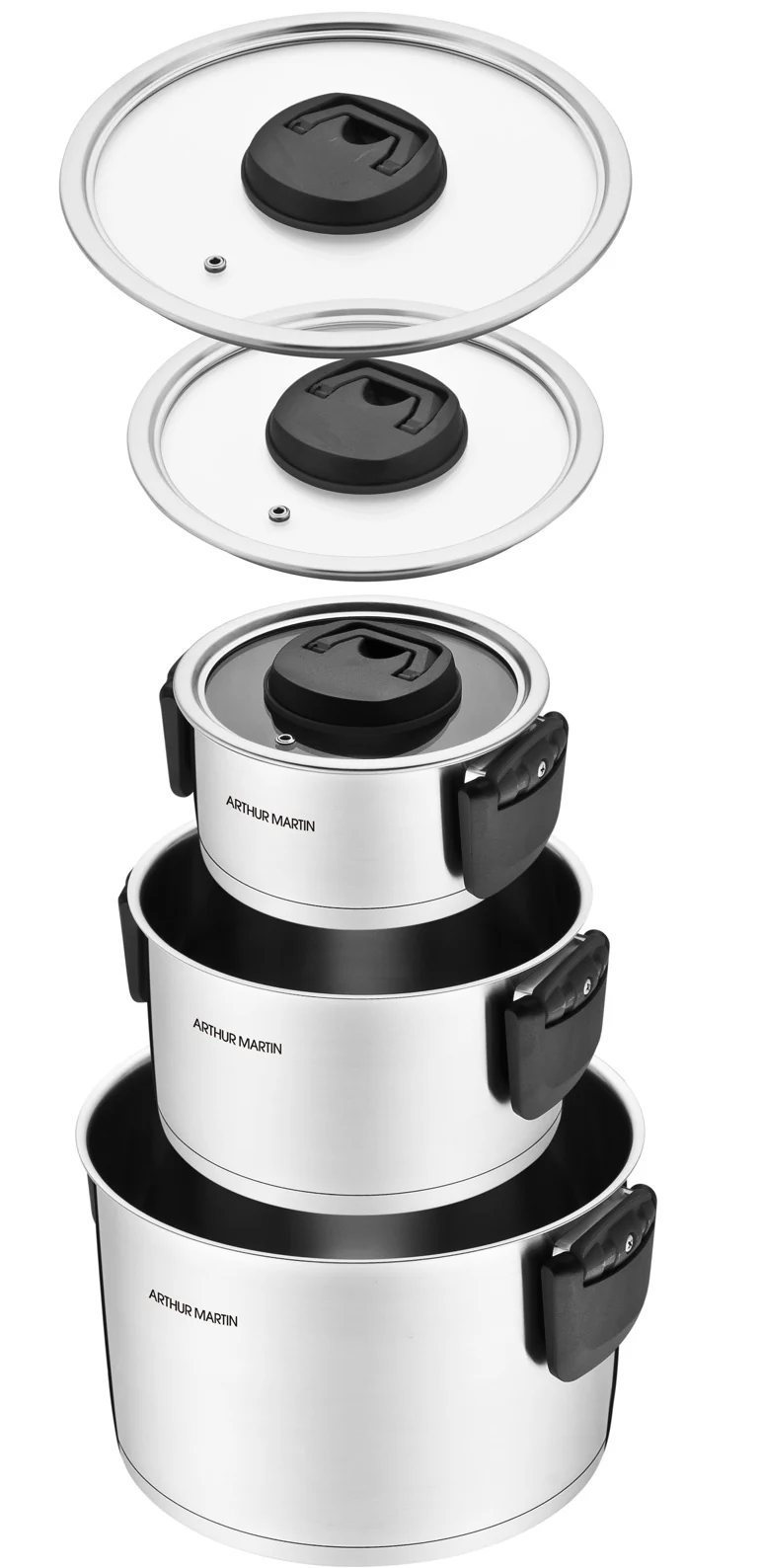 Set 3 Marmites 2/4/6L - Poignées Rabattables - Acier Inoxydable - Inox - Image 3