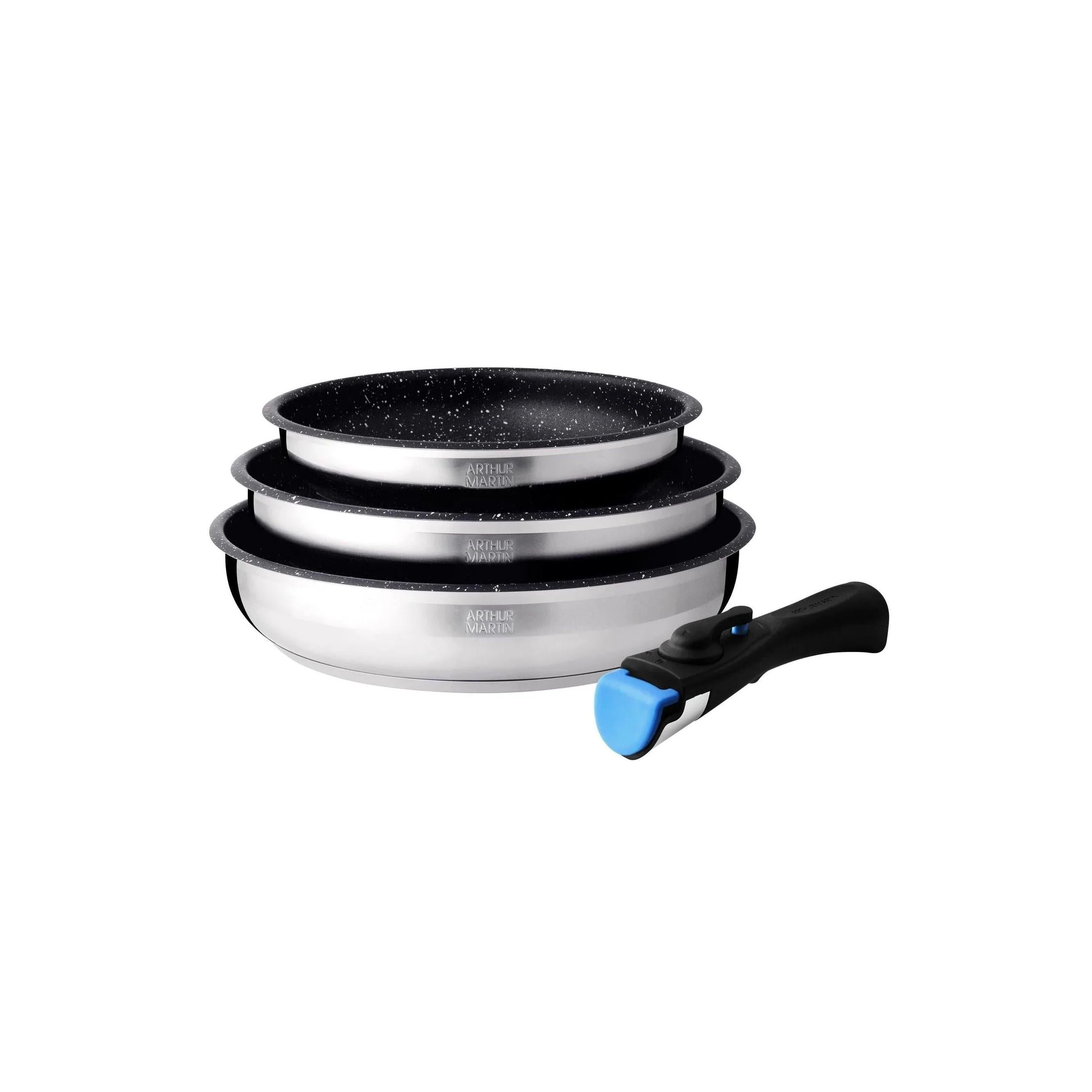 Set 3 Poêles 20/24/26cm - Intérieur Anti-Adhésif - Acier Inoxydable - Inox - Image 2