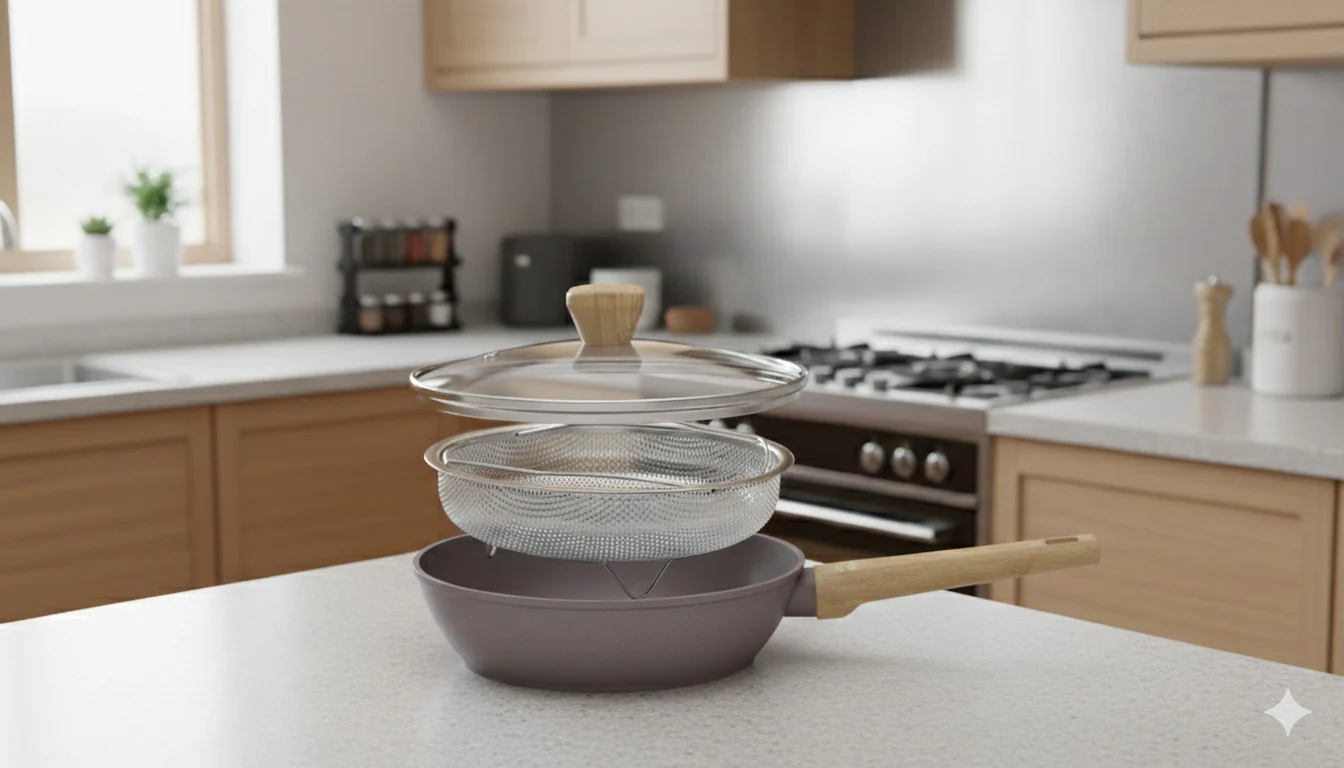 Sauteuse 28cm Avec Couvercle + Panier - Aluminium Forgé - Revêtement Céramique - Taupe - Image 3