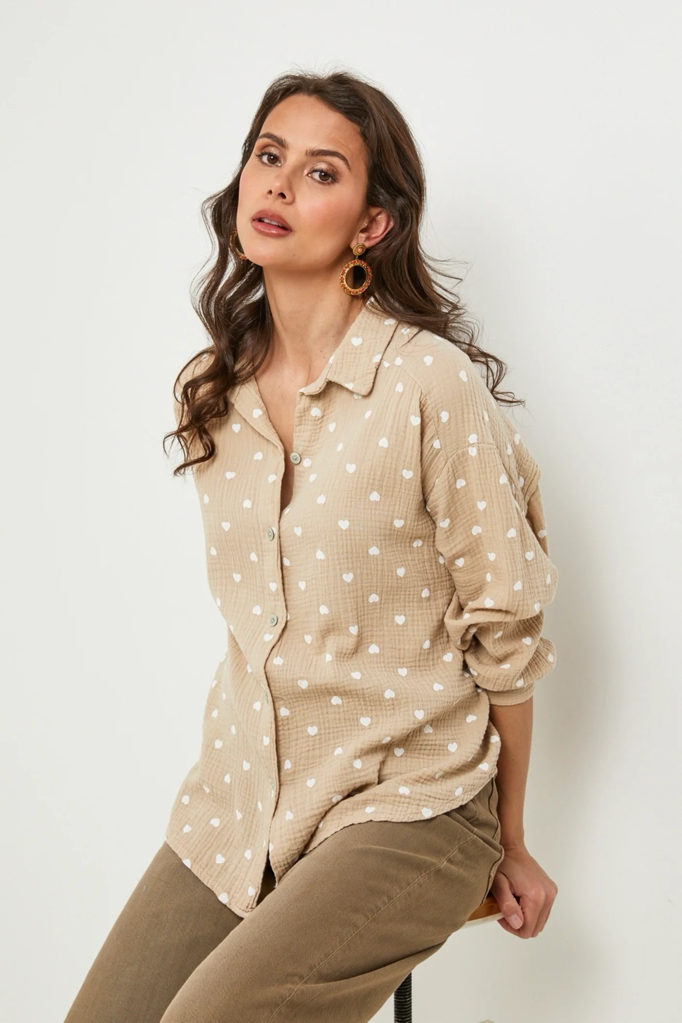 Chemise Beige/Blanc - Femme - Image 2