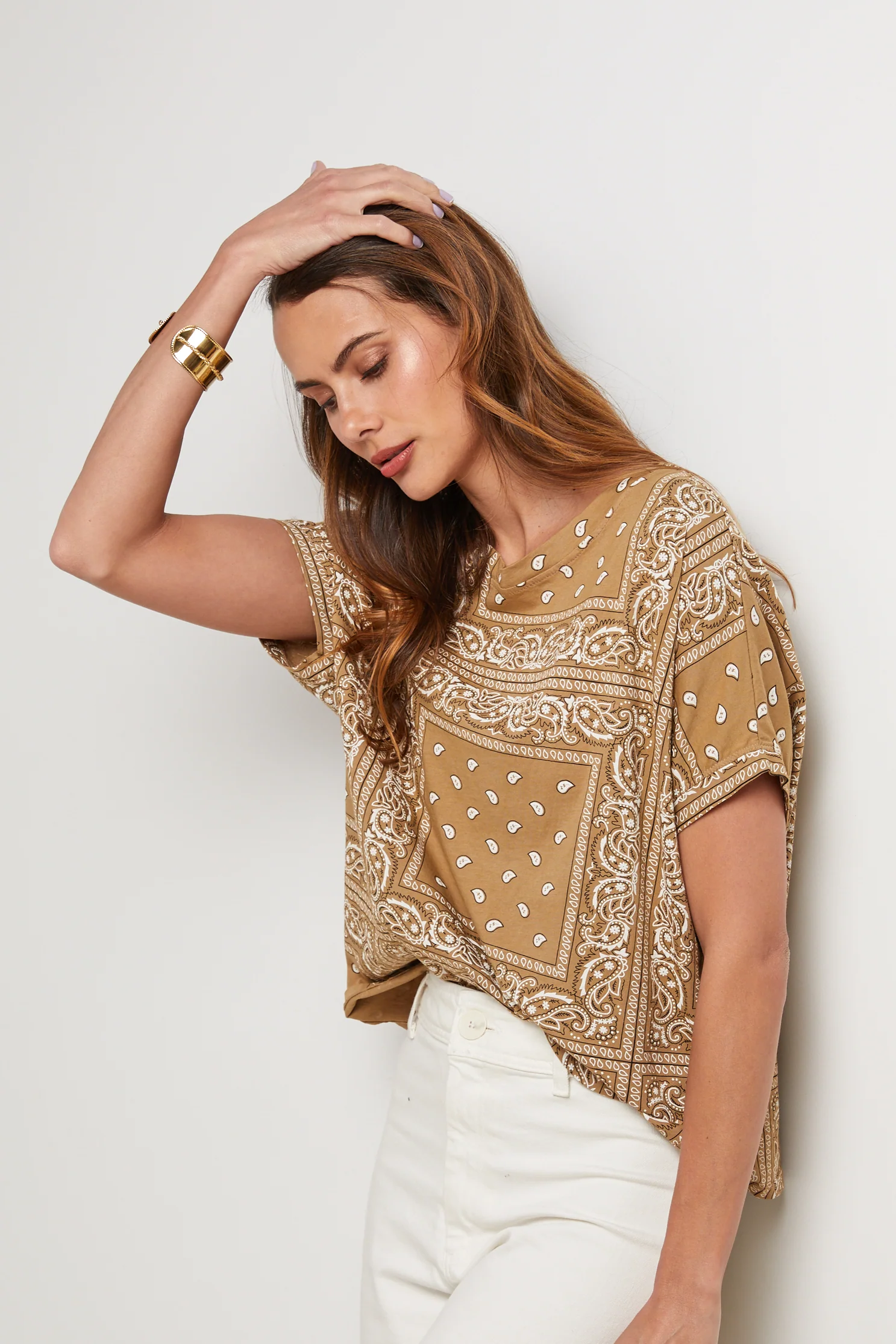T-Shirt Bandana - Camel - Femme - Image 5