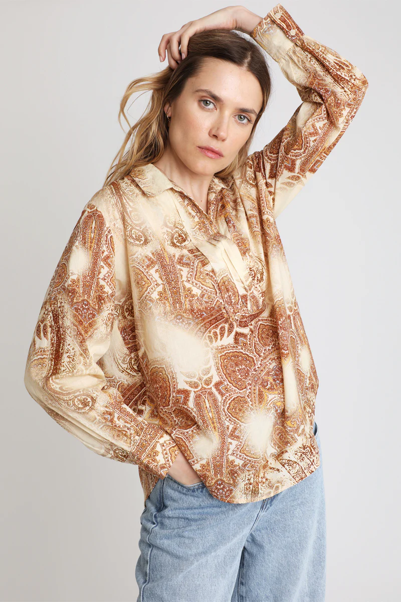 Blouse - Beige Et Bordeaux - Image 4