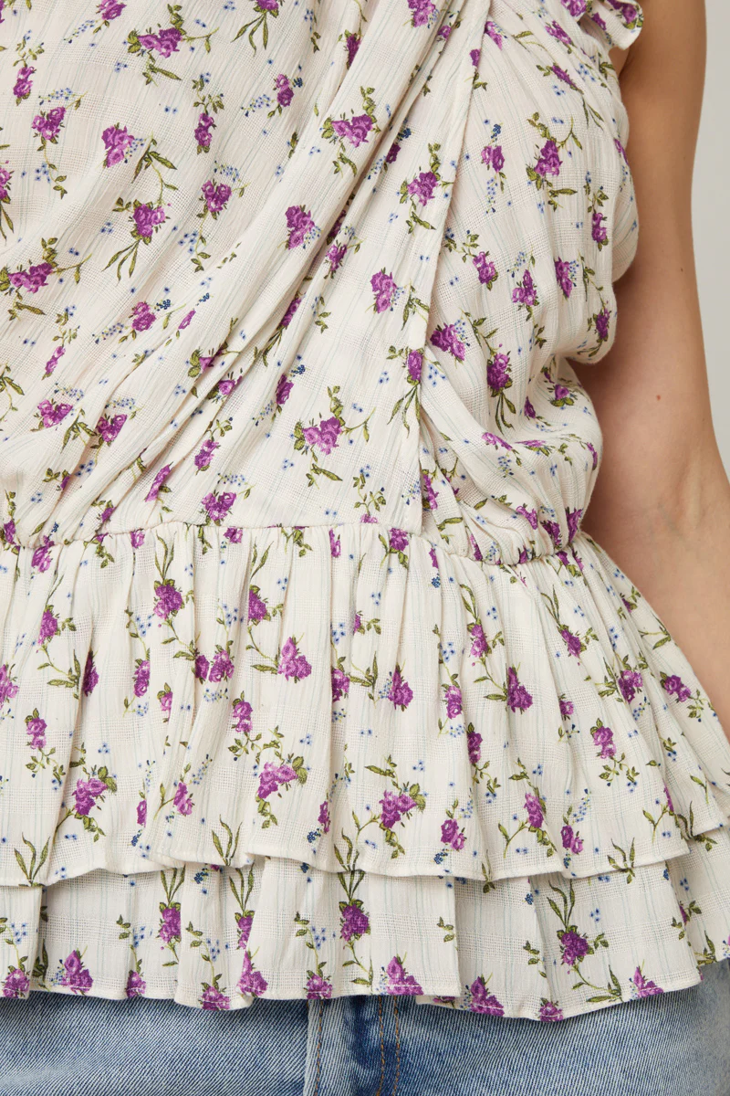 Top Drapé - Écru Et Violet - Image 3