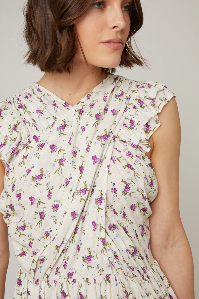 Top Drapé - Écru Et Violet - Image 4