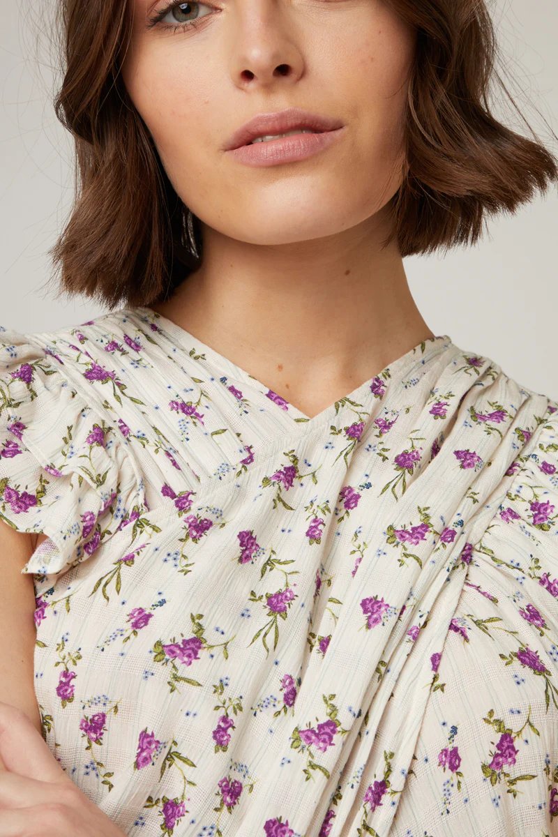 Top Drapé - Écru Et Violet - Image 5