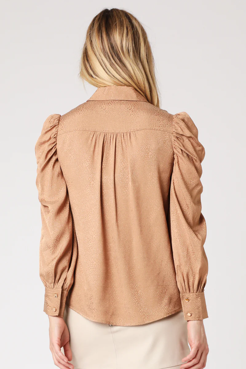 Chemise Unie Ml Froncees - Camel - Image 2