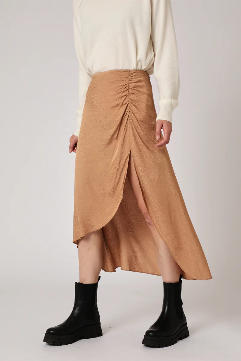 Jupe Longue Taille Haute Fente - Camel - Image 2