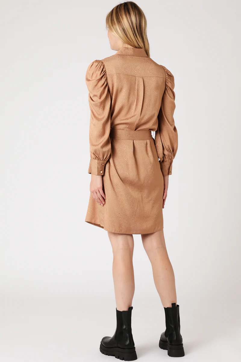 Robe Courte Chemise Ml Froncee - Camel - Image 2