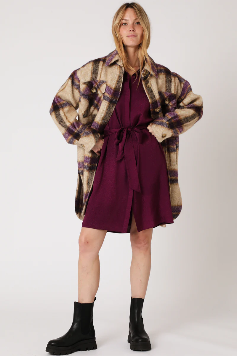Robe Courte Chemise Ml Froncee - Darkpurple - Image 4
