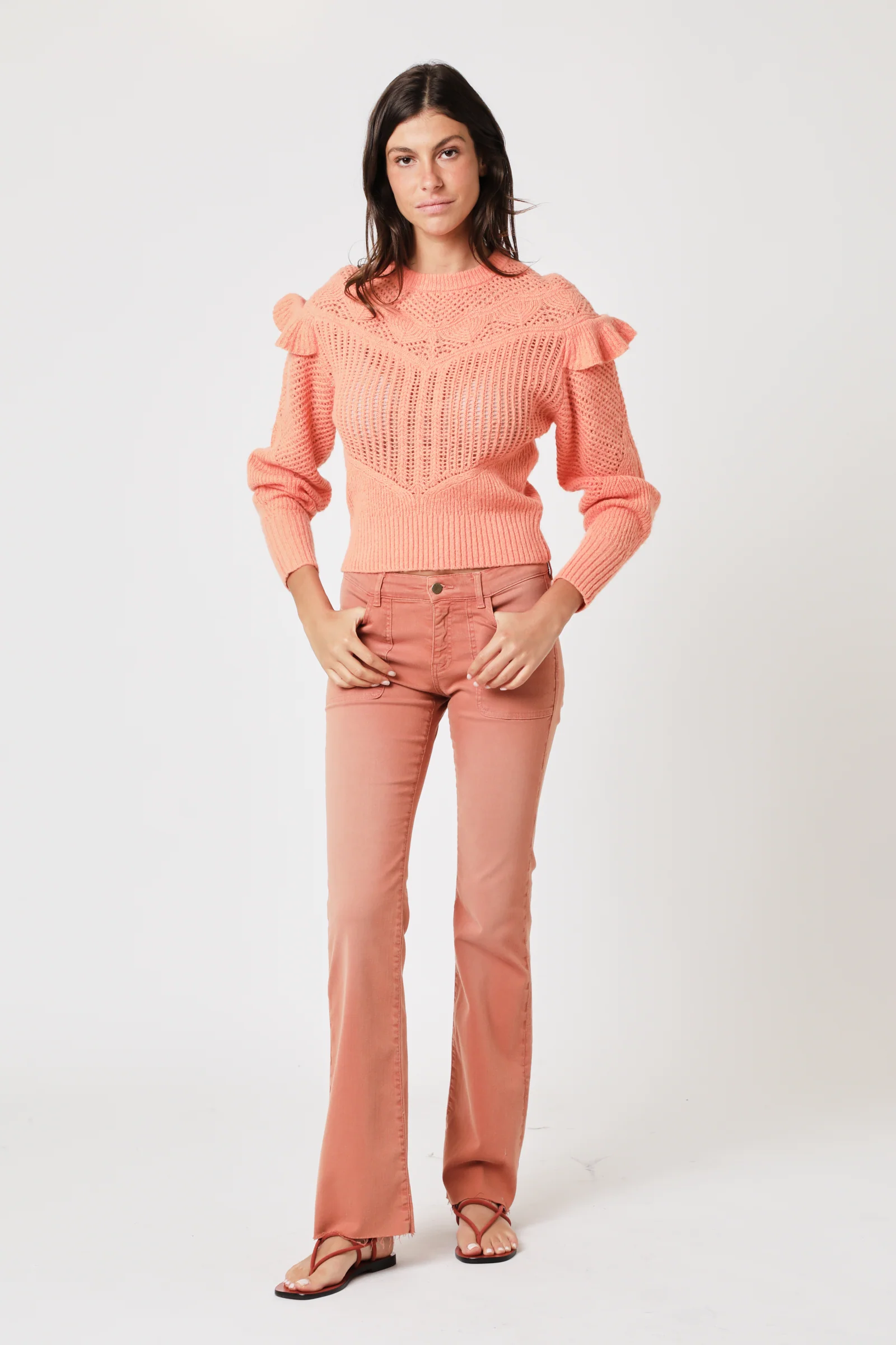 Pull Ml Col Rond Volants - Coral - Image 4