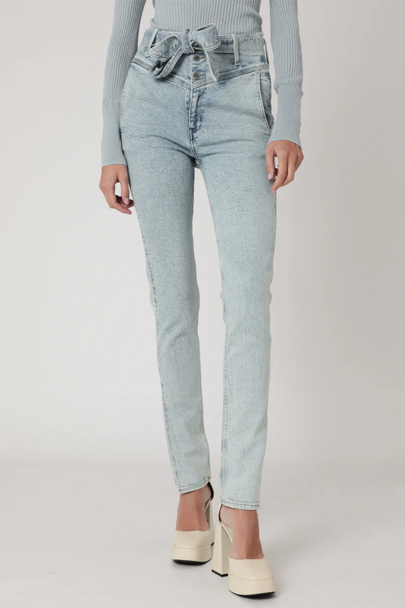 Jean Slim Taille Haute Ceinture - Bleach - Image 5