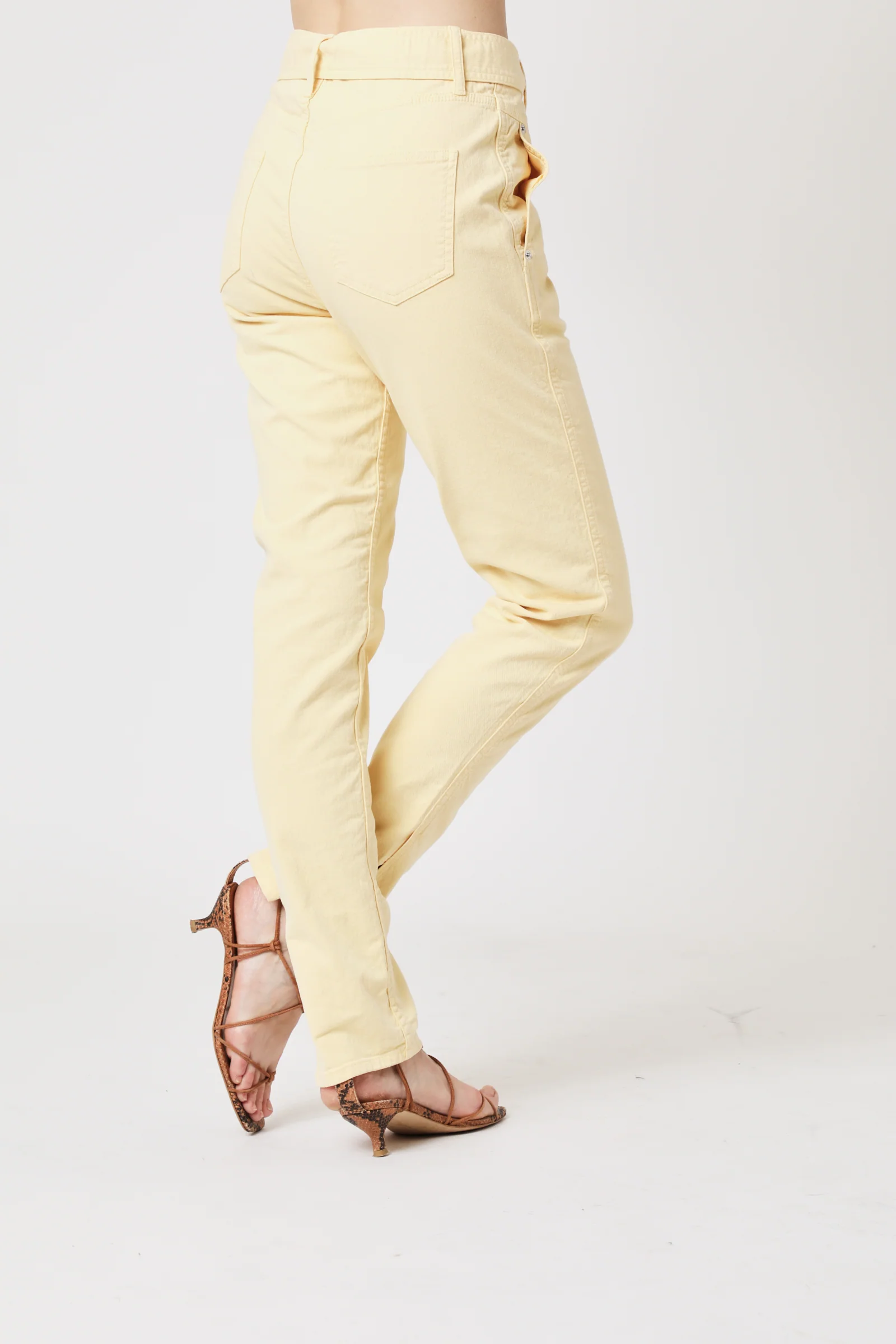 Jean Slim Taille Haute Ceinture - Light Yellow - Image 2