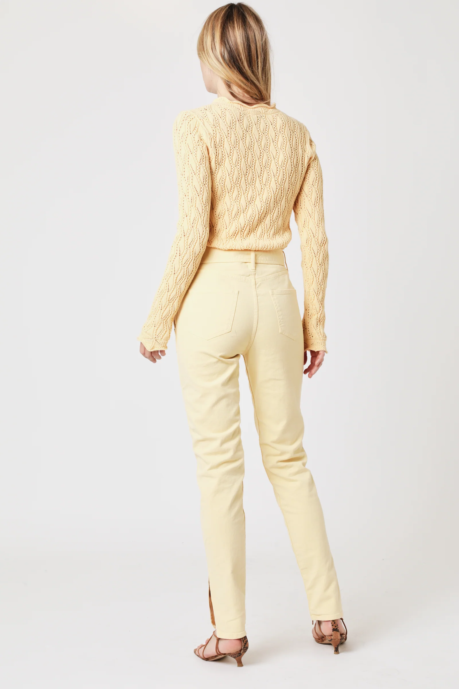 Jean Slim Taille Haute Ceinture - Light Yellow - Image 3