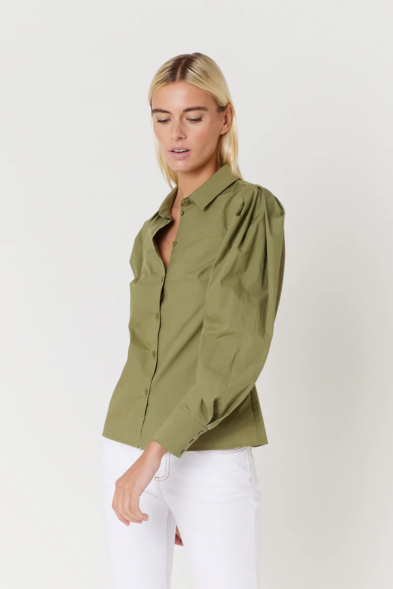 Chemise Unie Decoupes Ml - Khaki - Image 3