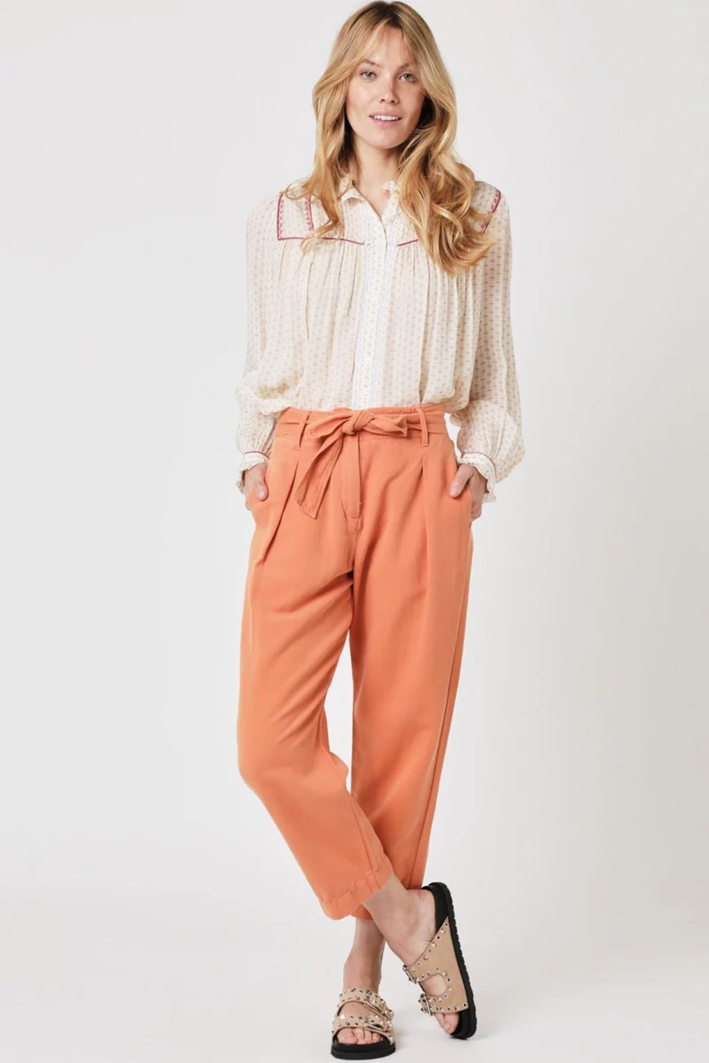 Pantalon Casual Uni Ceinture - Caramel - Image 3