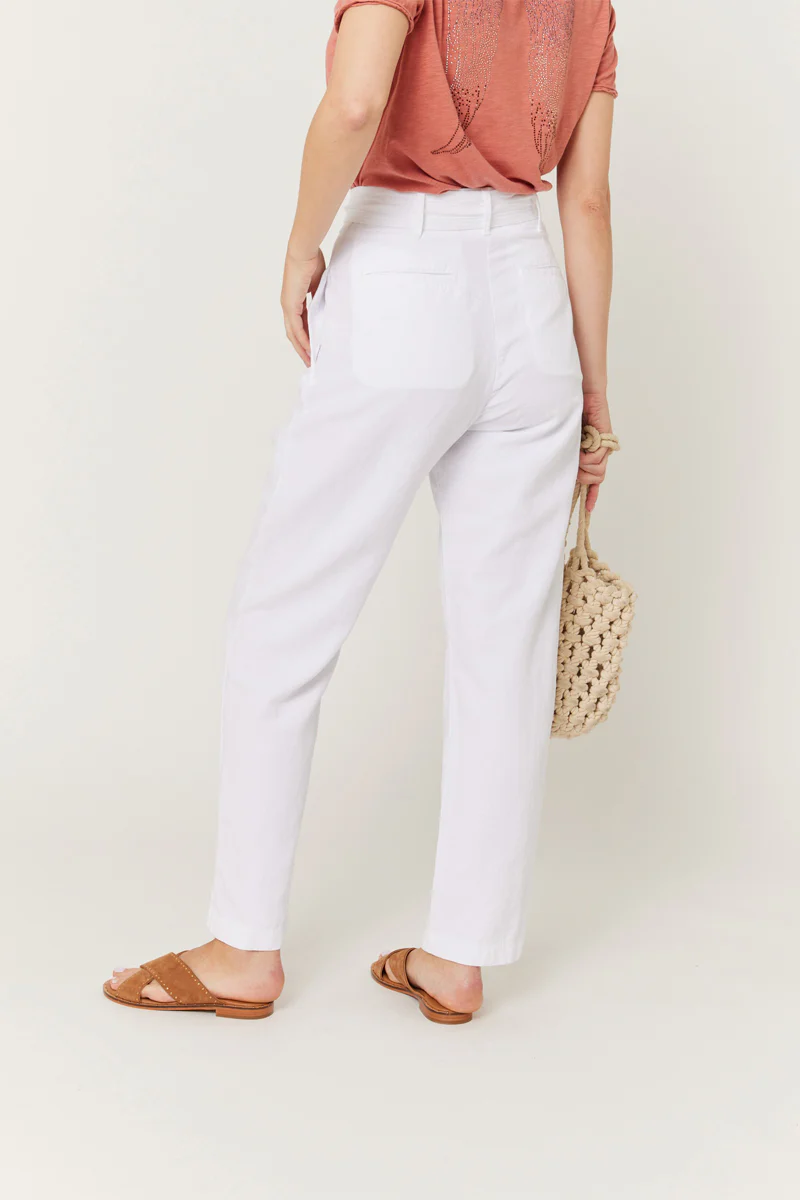 Pantalon Casual Uni Ceinture - Off White - Image 2