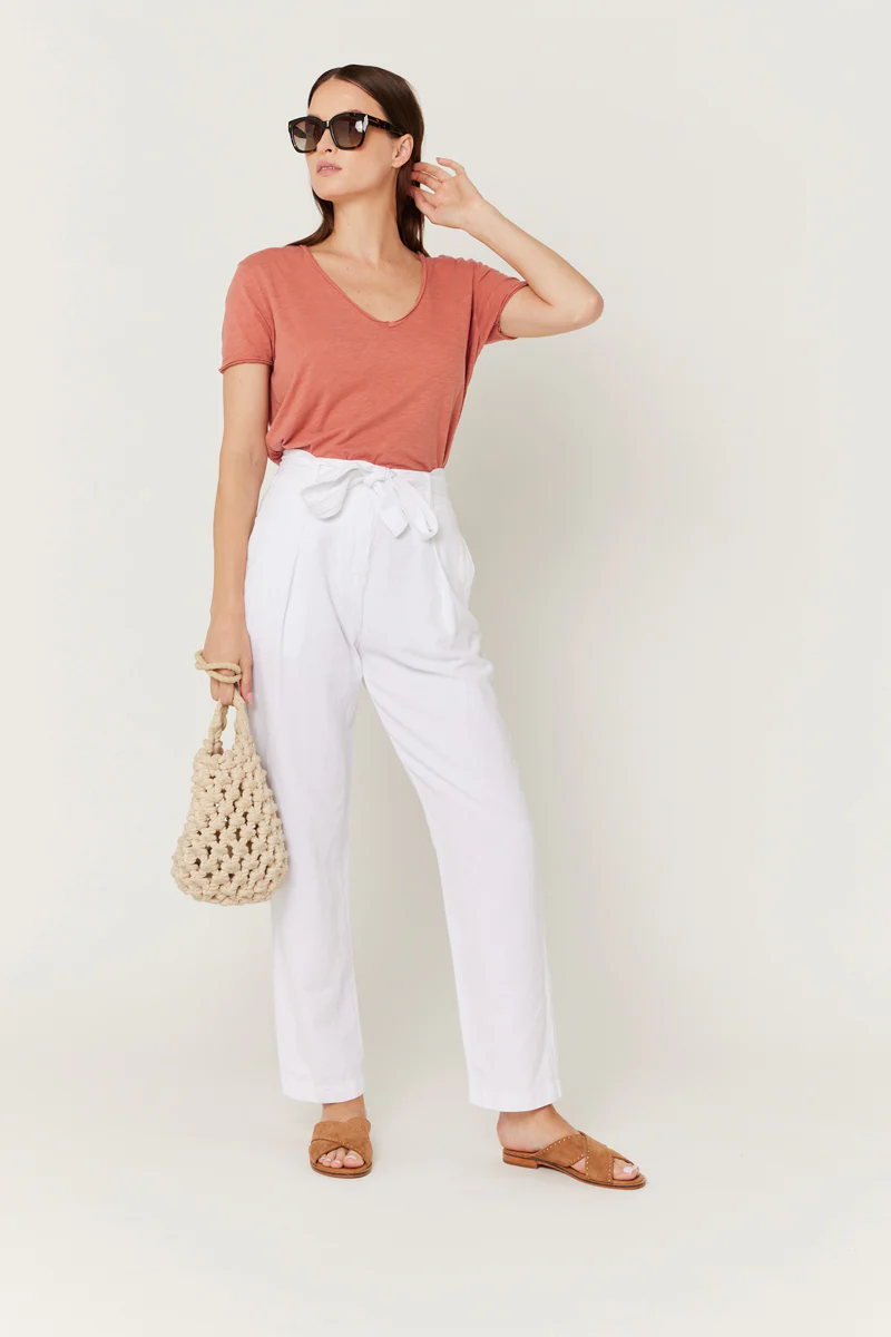 Pantalon Casual Uni Ceinture - Off White - Image 3