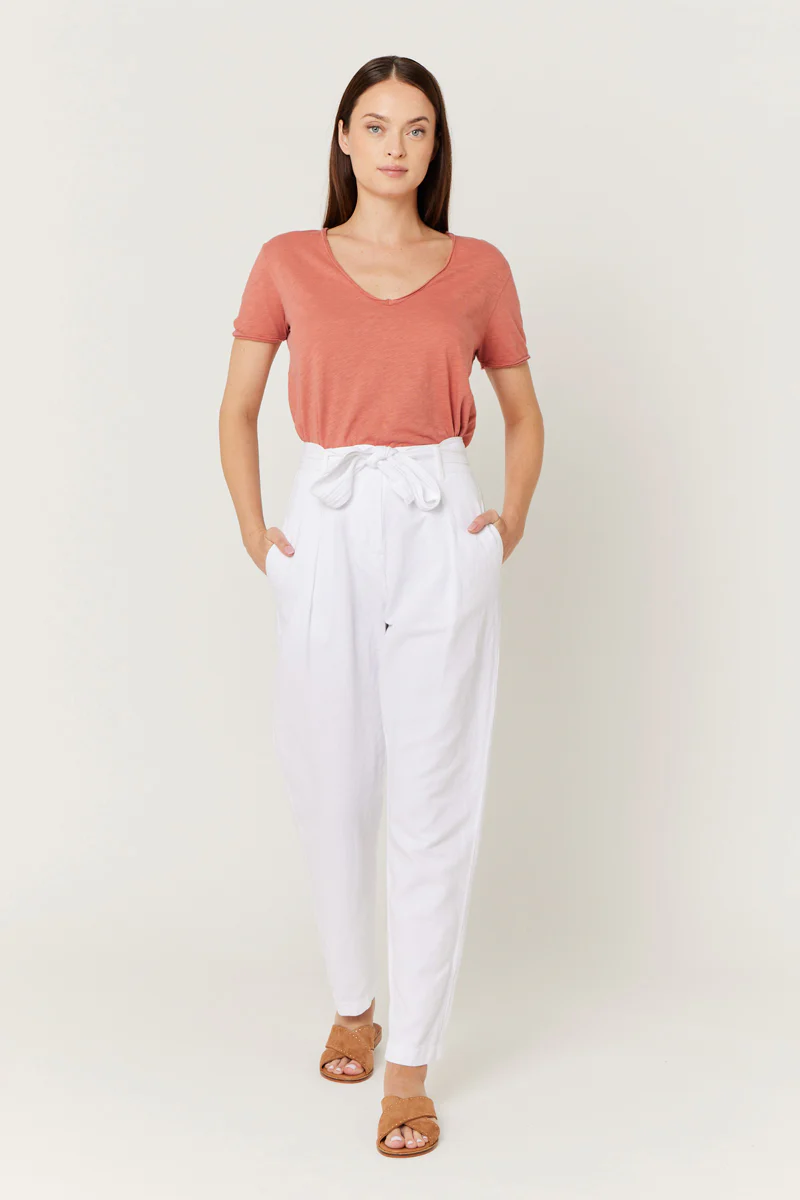 Pantalon Casual Uni Ceinture - Off White - Image 4