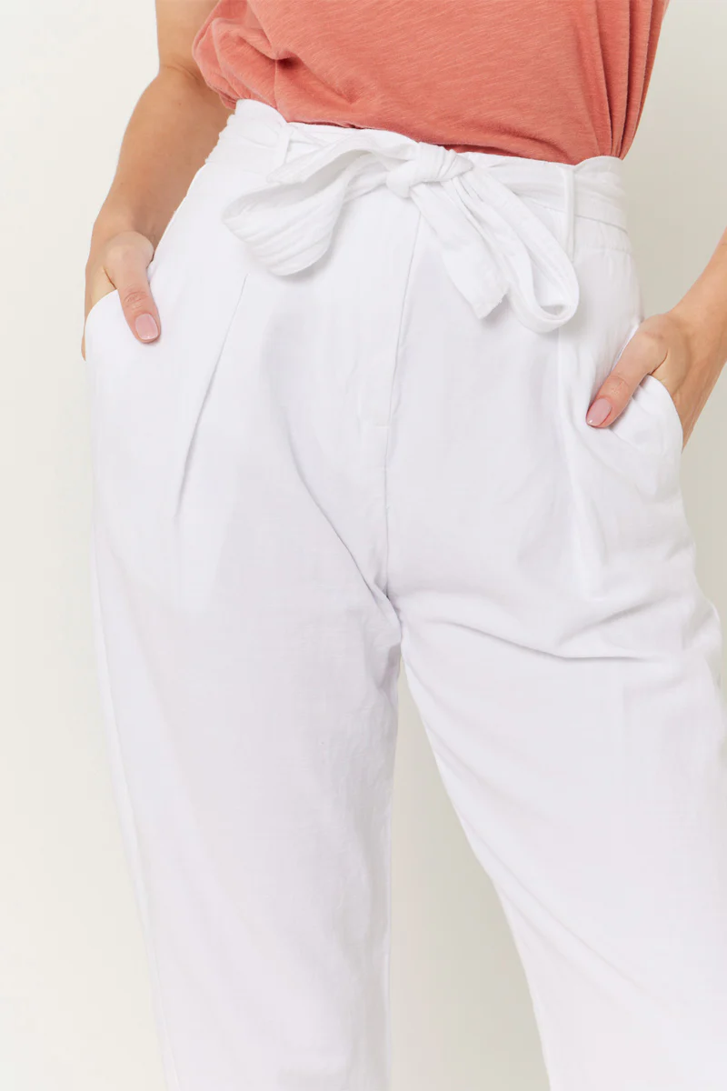 Pantalon Casual Uni Ceinture - Off White - Image 5