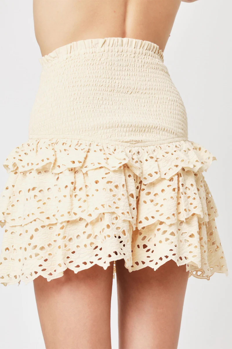 Jupe Courte Unie Brodee Volan - Beige - Image 2
