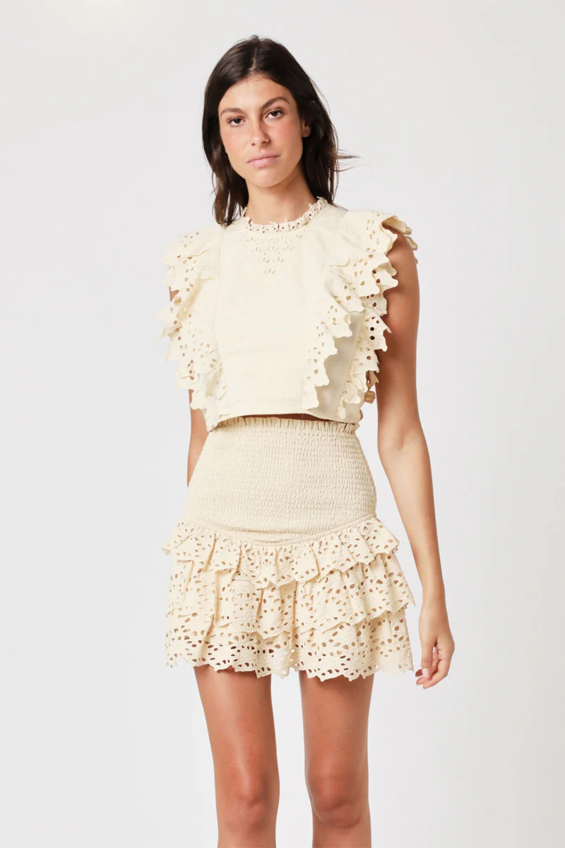 Jupe Courte Unie Brodee Volan - Beige - Image 3