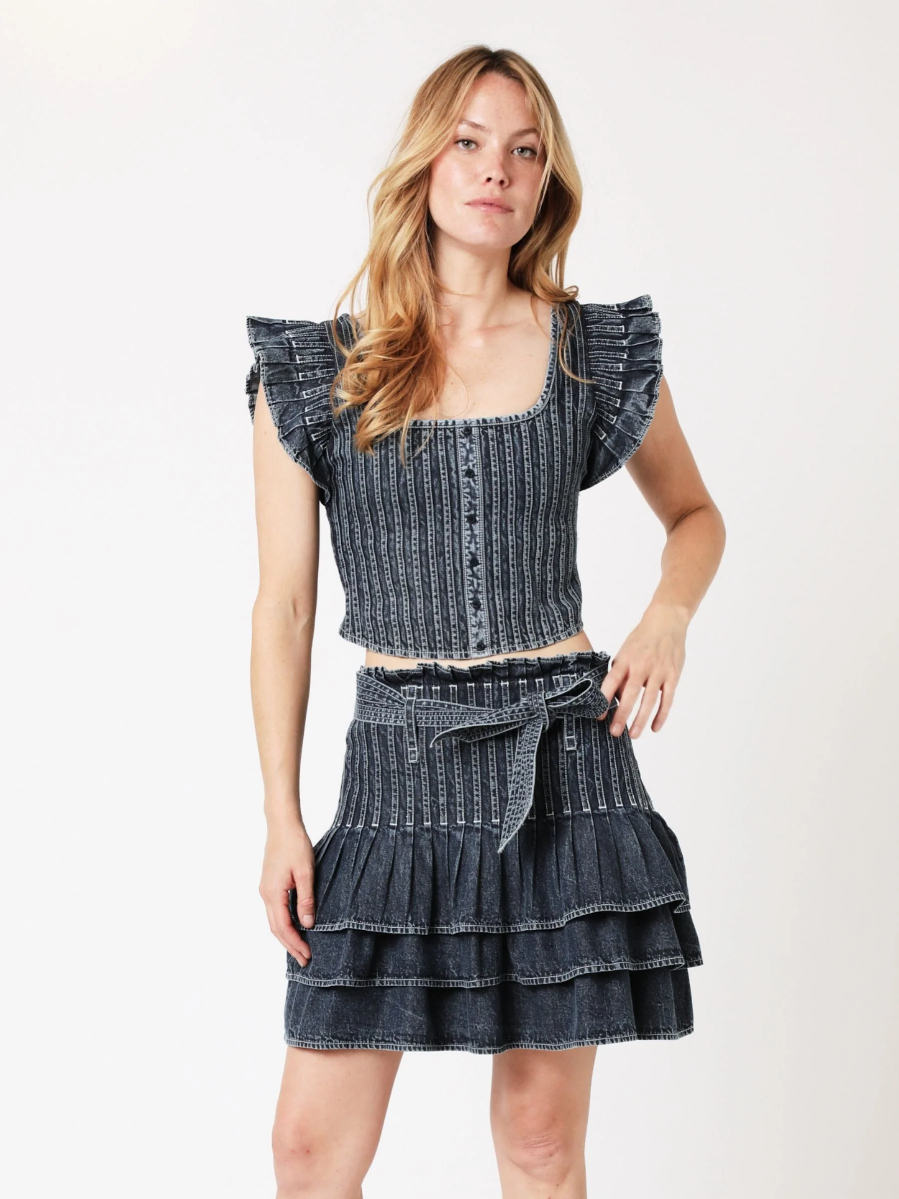 Jupe Courte Denim Surpiquee - Denim - Image 2