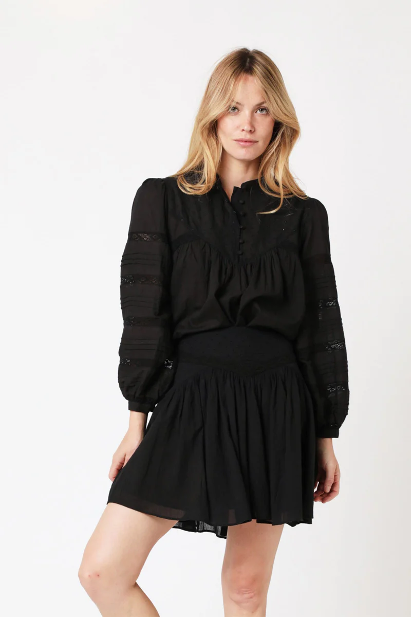 Jupe Courte Unie Decoupes - Black - Image 2