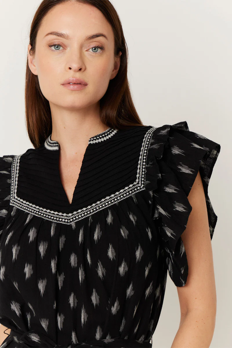 Robe Courte Imprimé Carrure - Black - Image 3