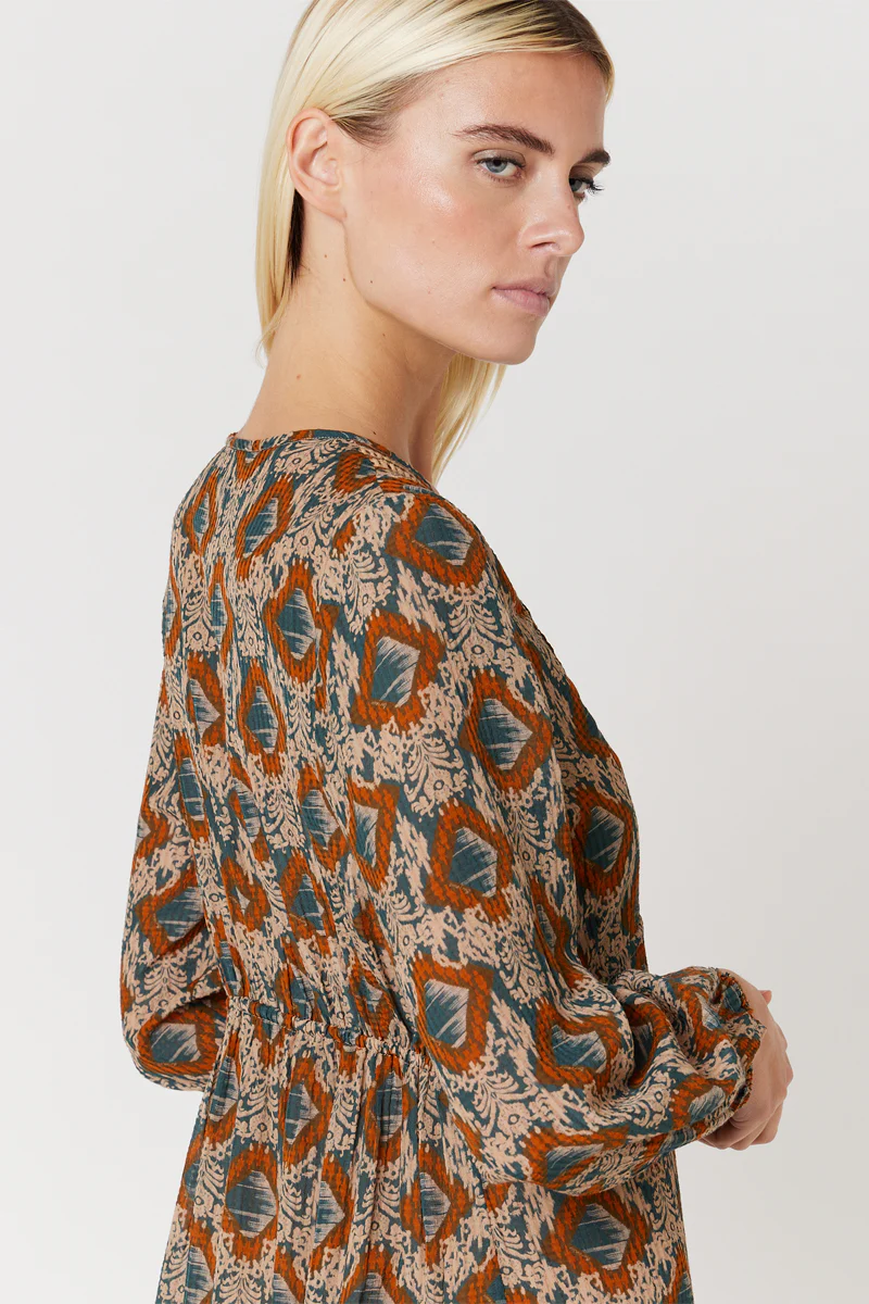Robe Midi - Rouge Brique Et Bleu - Image 3
