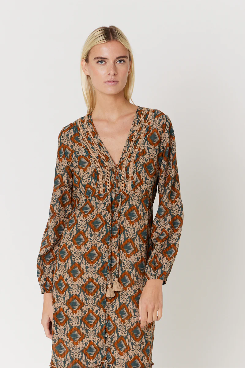 Robe Midi - Rouge Brique Et Bleu - Image 5