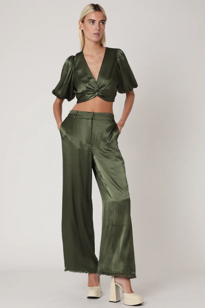 Crop Top Uni Noue Devant - Khaki - Image 3