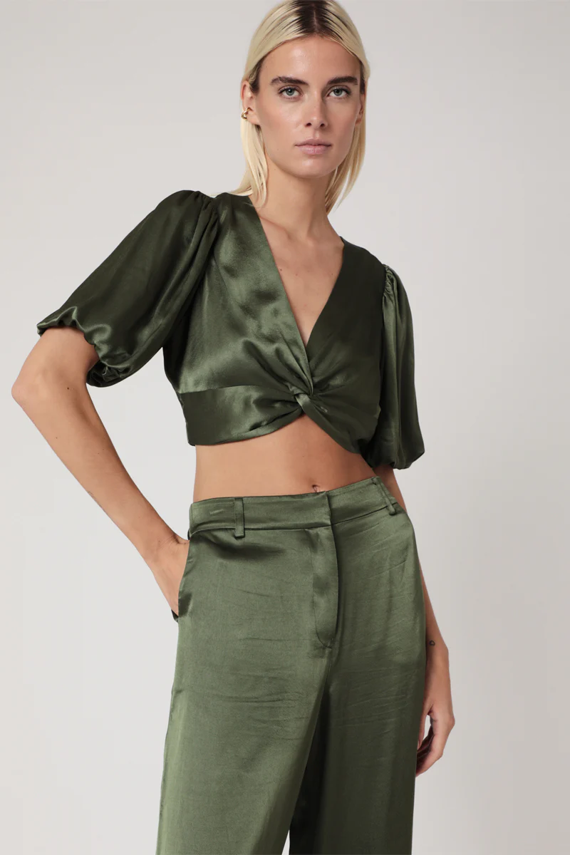 Crop Top Uni Noue Devant - Khaki - Image 4