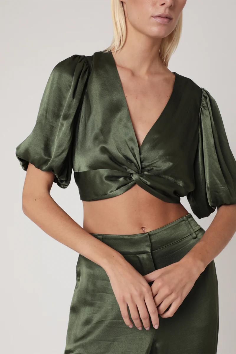Crop Top Uni Noue Devant - Khaki - Image 5