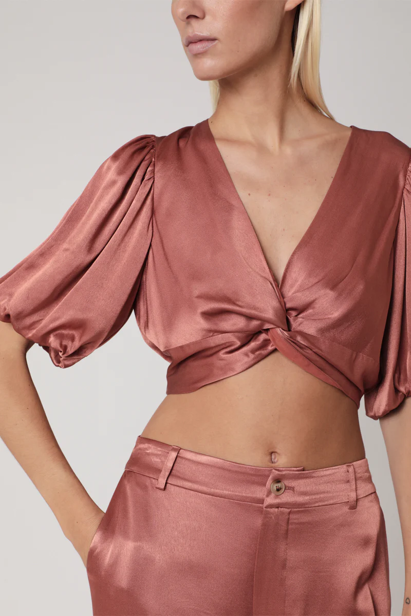Crop Top Uni Noue Devant - Terracota - Image 4