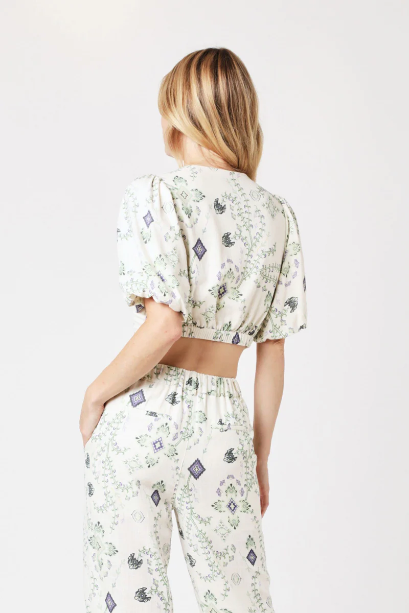 Crop Top Imprimé Noue Devant - Greenleaves - Image 2