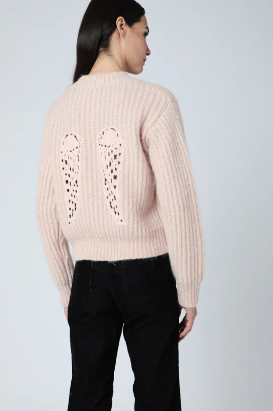 Pull Col Rond Ailes Crochet Dos - Blush - Image 2