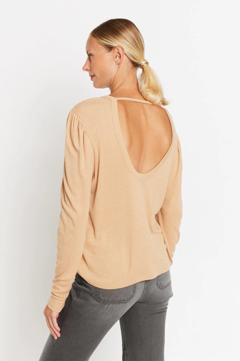 T-Shirt Ml Col Rond Dos Nu - Camel - Image 2
