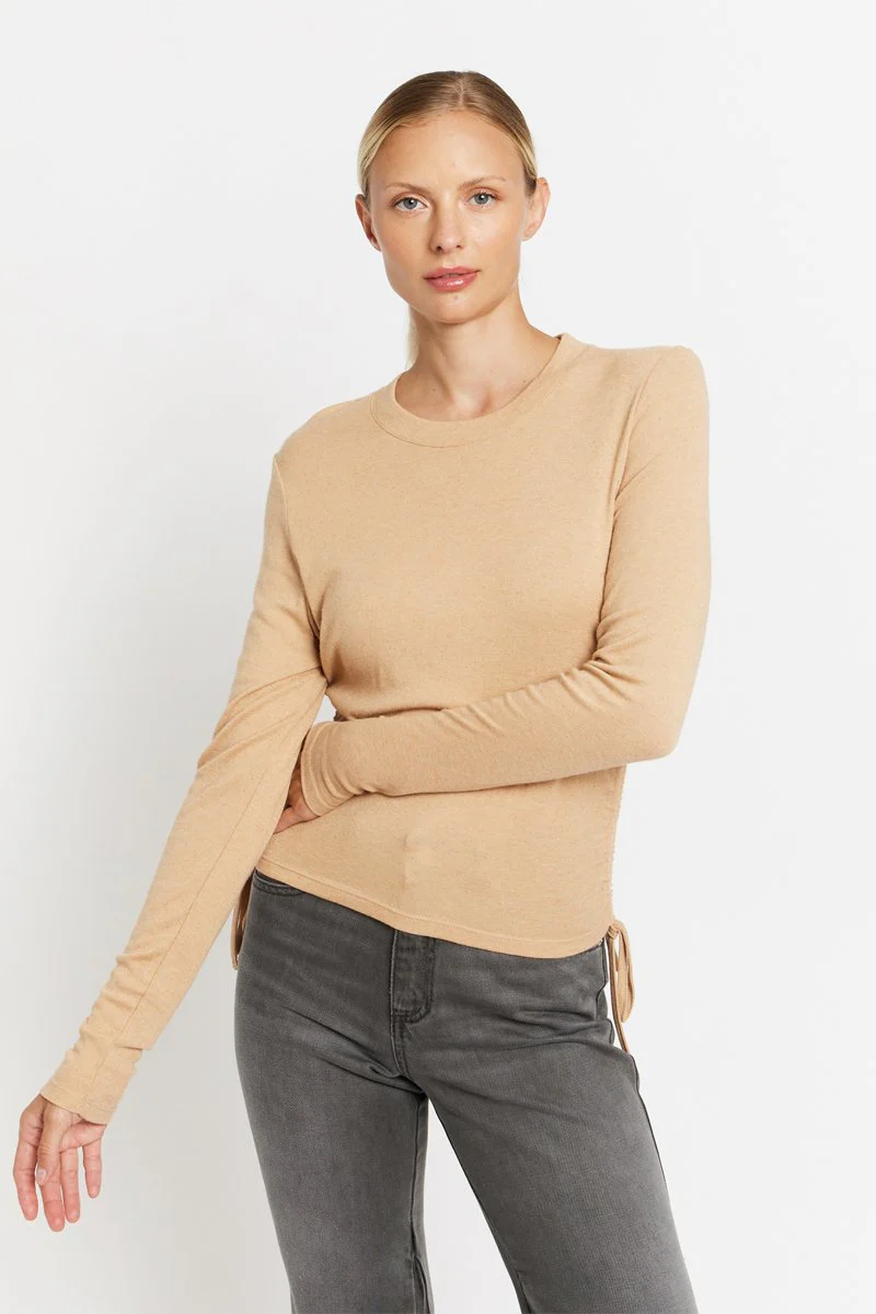 T-Shirt Col Rond Ml Liens - Camel - Image 2