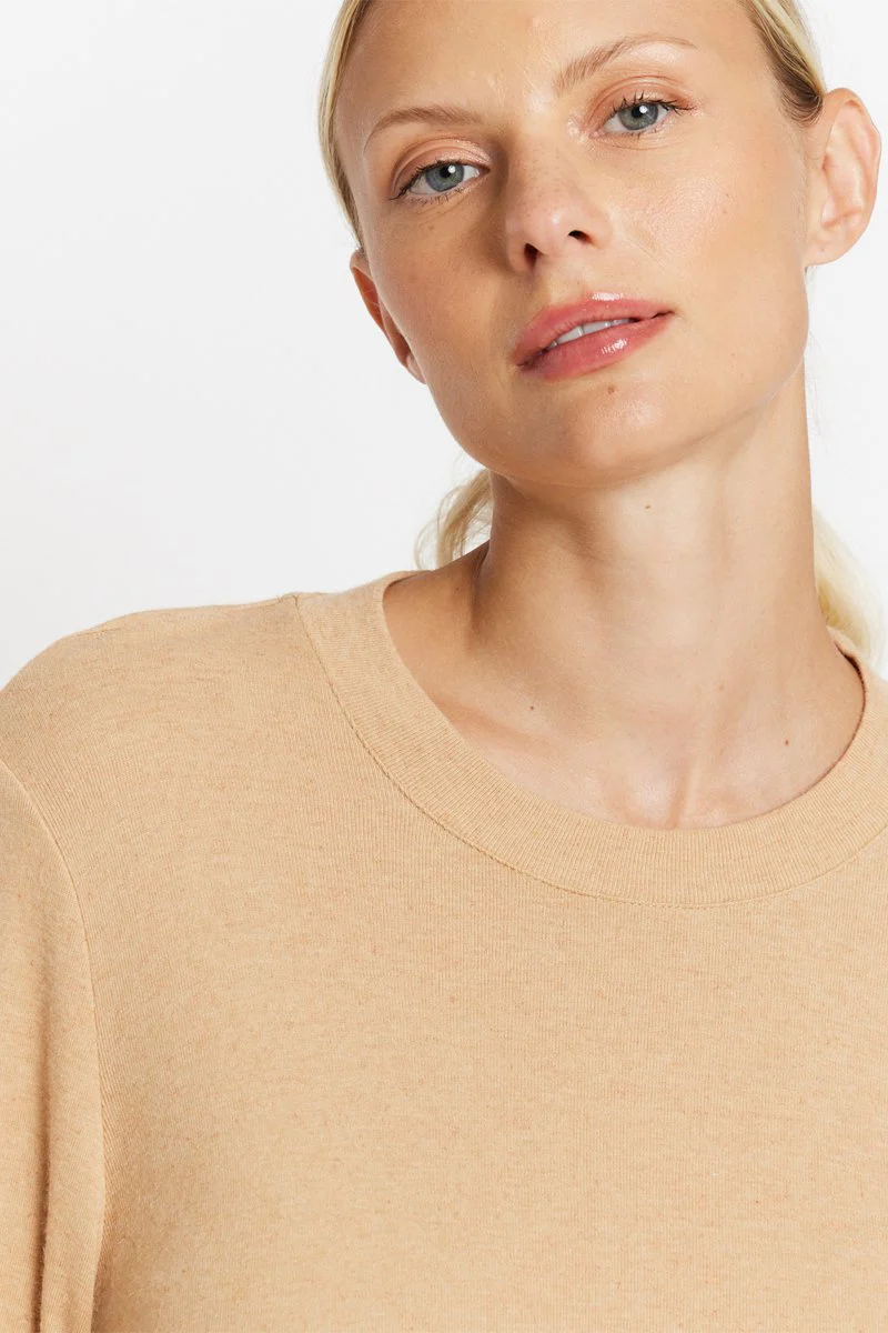 T-Shirt Col Rond Ml Liens - Camel - Image 3