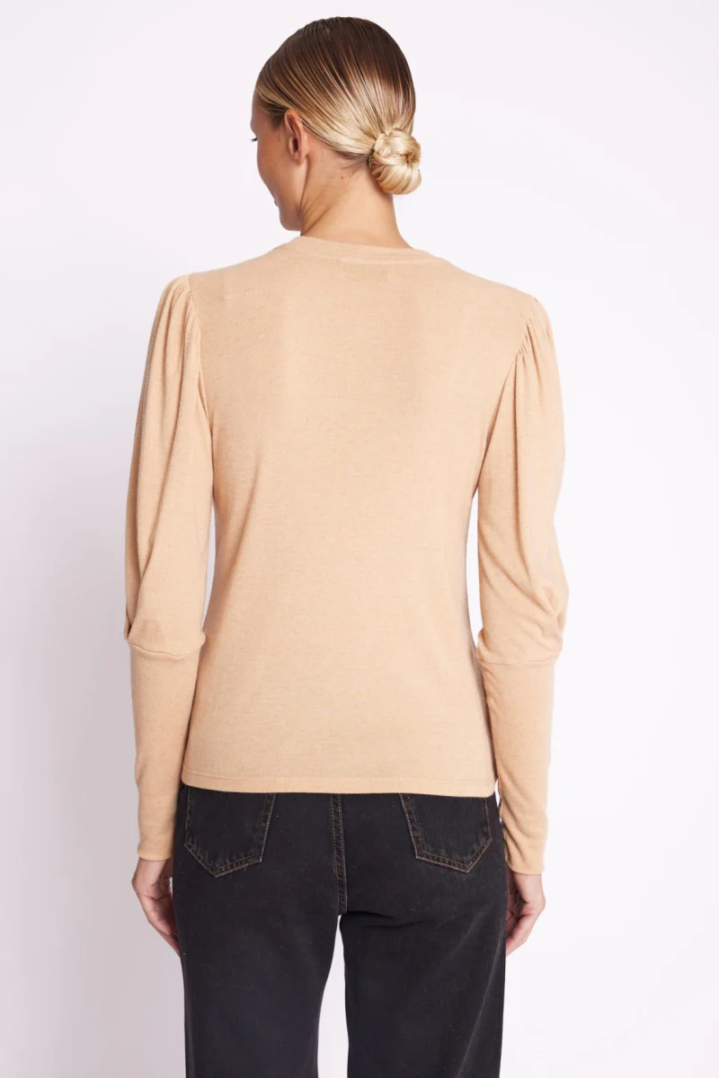 T-Shirt Col Rond Ml Pli Manche - Camel - Image 2