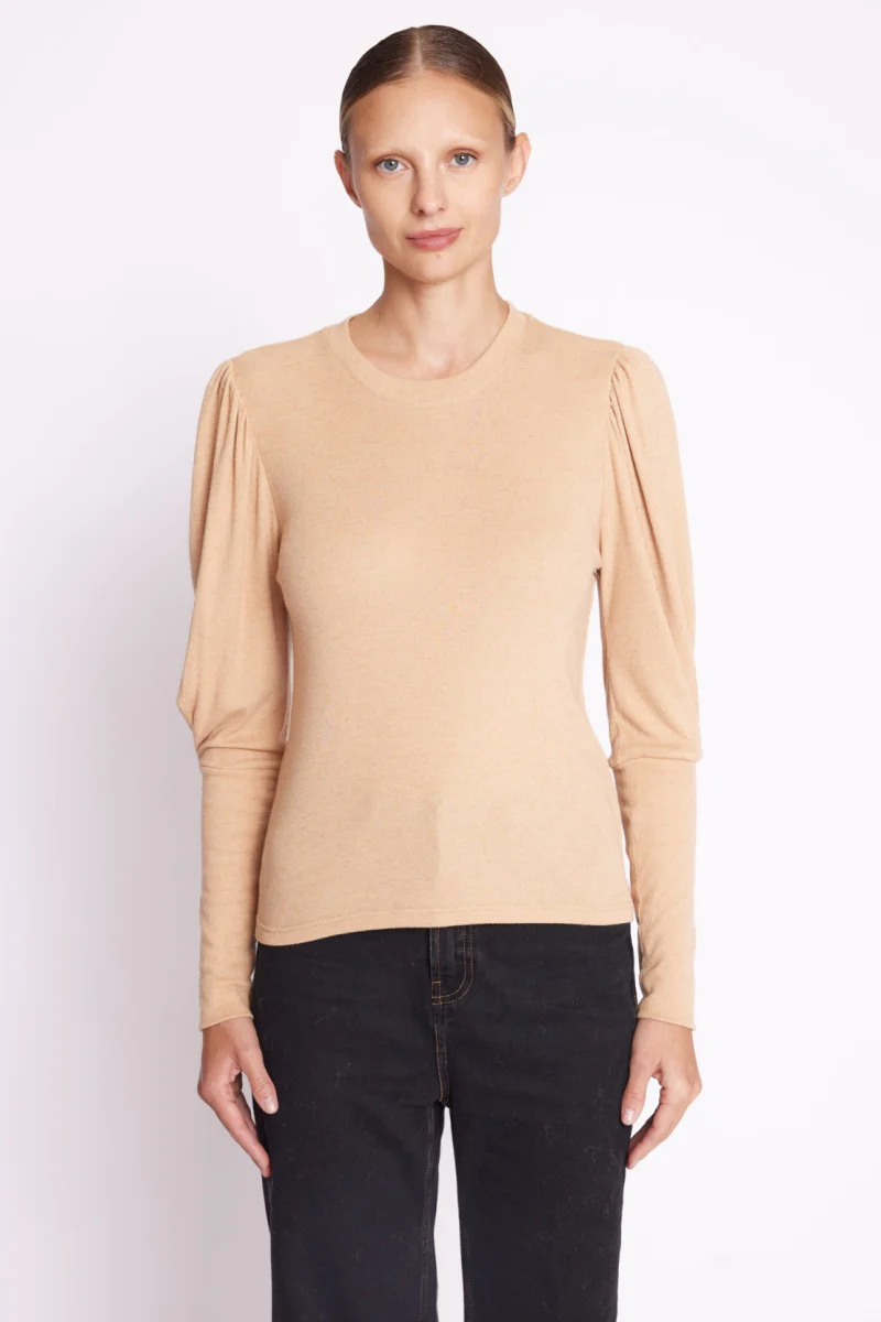 T-Shirt Col Rond Ml Pli Manche - Camel - Image 3